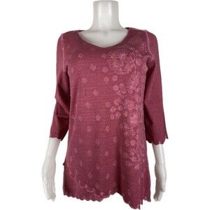 F. Soft Surroundings Tunic Size S Pink Top 3/4 Sleeves Blouse V Neck NWT $79